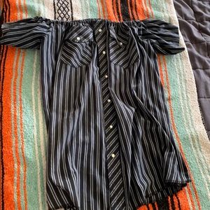 Handmade off the shoulder pear snap shirt